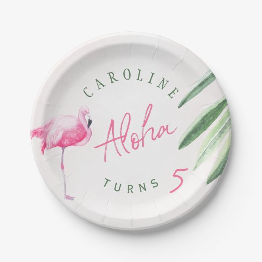 熱帯ピンクのフラミンゴのパーソナライズされた誕生日パーティー ペーパープレート (正面)
