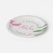 熱帯ピンクのフラミンゴのパーソナライズされた誕生日パーティー ペーパープレート (アングル)