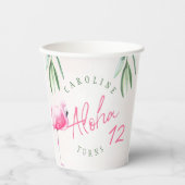 熱帯ピンクのフラミンゴのパーソナライズされた誕生日パーティー 紙コップ (正面)
