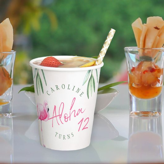 熱帯ピンクのフラミンゴのパーソナライズされた誕生日パーティー 紙コップ