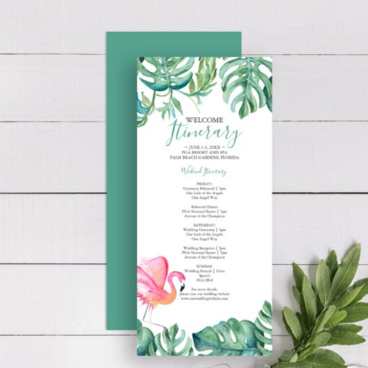 熱帯ピンクのフラミンゴの結婚緑の旅程