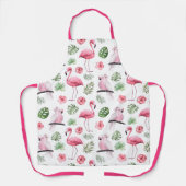 熱帯ピンクのフラミンゴスとコカトース エプロン (正面)