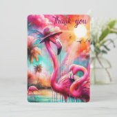 熱帯ピンクのフラミンゴスヤシの木サンフラミンゴ サンキューカード (スタンド正面)