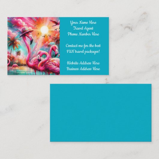 熱帯ピンクのフラミンゴスヤシの木旅行代理店 名刺 (正面/裏面)