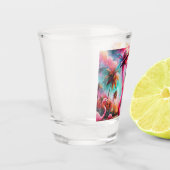 熱帯ピンクのフラミンゴスヤシパーソナライズされたの木 ショットグラス (左)