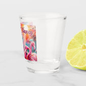 熱帯ピンクのフラミンゴスヤシパーソナライズされたの木 ショットグラス (右)