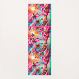 熱帯ピンクのフラミンゴスヤシパーソナライズされたの木 ヨガマット