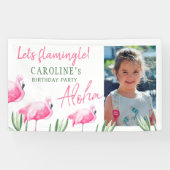 熱帯ピンクのフラミンゴビーチ誕生日パーティー 横断幕 (横)