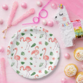 熱帯ピンクのフラミンゴ模様の組織 ペーパープレート (パーティー)