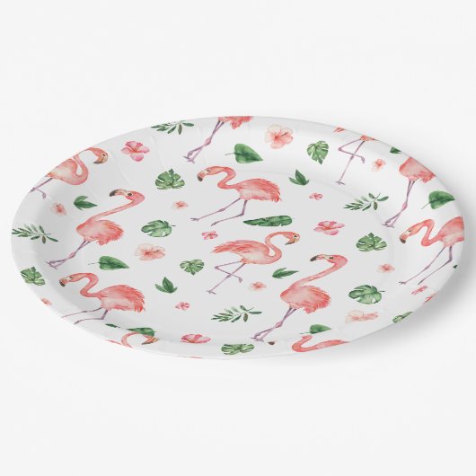 熱帯ピンクのフラミンゴ模様の組織 ペーパープレート (アングル)