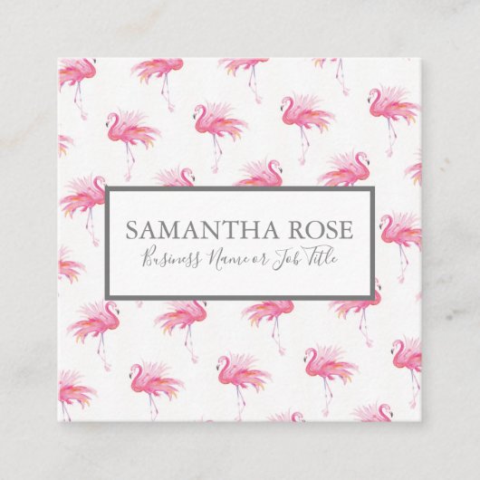 熱帯ピンクのフラミンゴ模様 スクエア名刺 (正面)