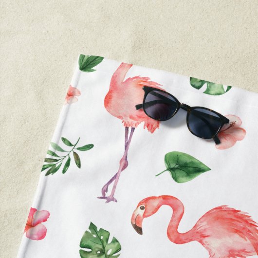 熱帯ピンクのフラミンゴ模様 ビーチタオル (インサイチュ)