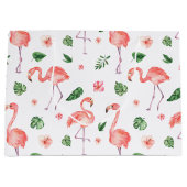熱帯ピンクのフラミンゴ模様 ラージペーパーバッグ (正面)