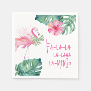 熱帯ピンクのフラミンゴ水彩クリスマス スタンダードカクテルナプキン