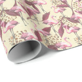 熱帯ピンクのフラミンゴ、ヒョウ柄。 ラッピングペーパー (ロールコーナー)