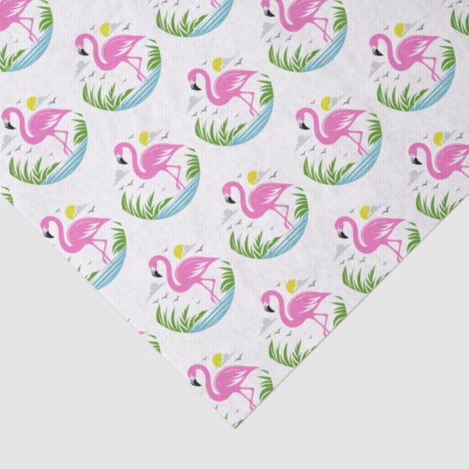 熱帯ピンクのフラミンゴ（水、太陽、雲） 薄葉紙 (詳細)