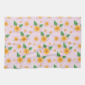 熱帯ピンクのフランジパニの花のパターン キッチンタオル (横)