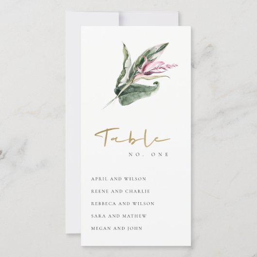 熱帯ピンクのフローラシーティンググラフテーブル番号 サンキューカード (正面)
