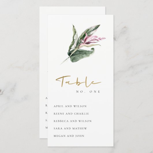 熱帯ピンクのフローラシーティンググラフテーブル番号 サンキューカード (正面/裏面)