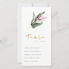 熱帯ピンクのフローラシーティンググラフテーブル番号 サンキューカード