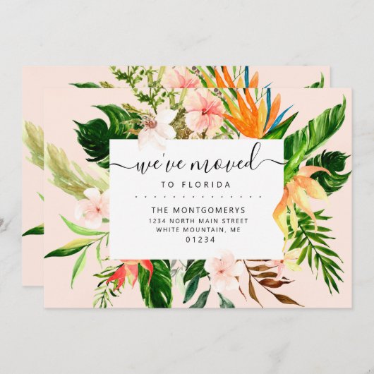 熱帯ピンクのフローラ緑のフロリダ移動 案内状 (正面/裏面)