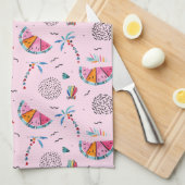 熱帯ピンクのメンフィスのスタイルパターン キッチンタオル (四つ折り)