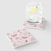 熱帯ピンクのメンフィスのスタイルパターン ストーンコースター (横)