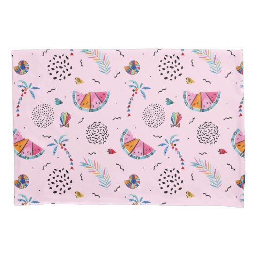 熱帯ピンクのメンフィスのスタイルパターン 枕カバー (正面左)