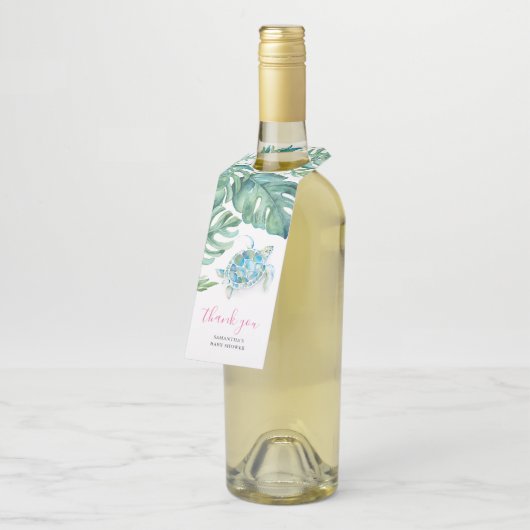 熱帯ピンクの水色のウミガメの好意 ボトルネックタグ (アングル)