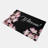 熱帯ピンクの白い蘭の花の歓迎された玄関マット ドアマット (アングル)