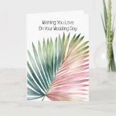 熱帯ピンクの緑結婚の葉 カード (正面)