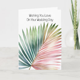 熱帯ピンクの緑結婚の葉 カード