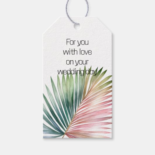 熱帯ピンクの緑結婚の葉 ギフトタグ (正面)