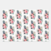 熱帯ピンクの緑結婚の葉 ラッピングペーパーシート (正面2)