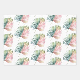 熱帯ピンクの緑結婚の葉 ラッピングペーパーシート