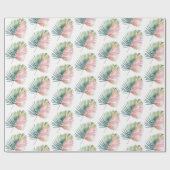 熱帯ピンクの緑結婚の葉 ラッピングペーパー (フラット)