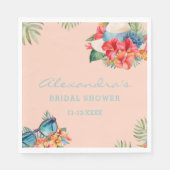 熱帯ピンクの花ビーチブライダルシャワー スタンダードランチョンナプキン (正面)