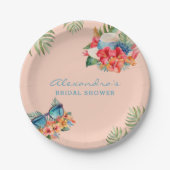 熱帯ピンクの花ビーチブライダルシャワー ペーパープレート (正面)