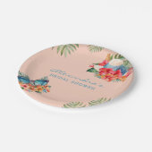 熱帯ピンクの花ビーチブライダルシャワー ペーパープレート (アングル)