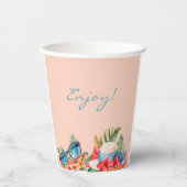 熱帯ピンクの花ビーチブライダルシャワー 紙コップ (正面)