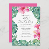 熱帯ピンクの花40歳の誕生日招待状 招待状 (正面/裏面)