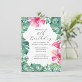 熱帯ピンクの花40歳の誕生日招待状 招待状 (スタンド正面)