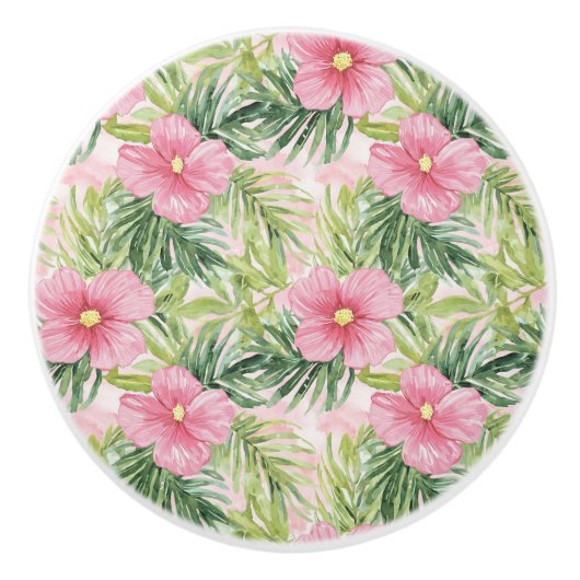 熱帯ピンクの花 セラミックノブ (正面)