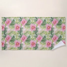 熱帯ピンクの花 ビーチタオル
