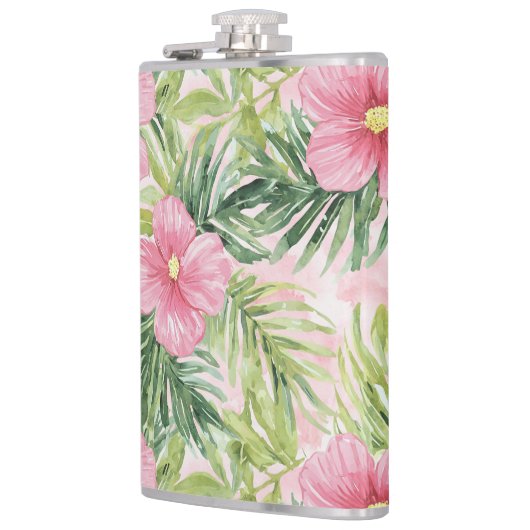 熱帯ピンクの花 フラスク (左)