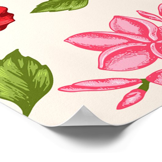 熱帯ピンクの花 ポスター (角)