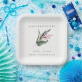 熱帯ピンクの葉フローラ任意の年 ペーパープレート (パーティー)