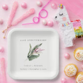 熱帯ピンクの葉フローラ任意の年 ペーパープレート (パーティー)