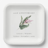 熱帯ピンクの葉フローラ任意の年 ペーパープレート (正面)