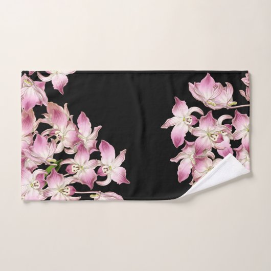 熱帯ピンクの蘭の花の黒いBathタオルセット バスタオルセット (ハンドタオル)